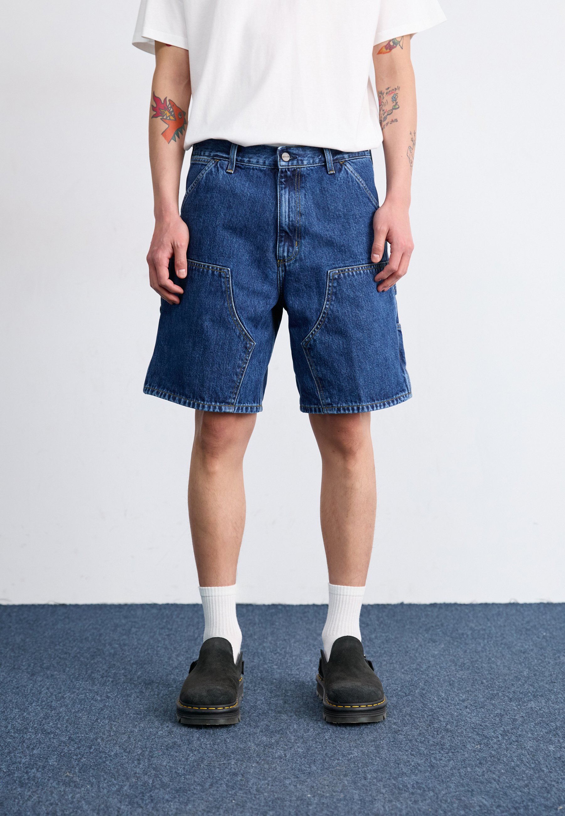 Carhartt WIP DOUBLE KNEE - Denim shorts - blue stone washed/stone 