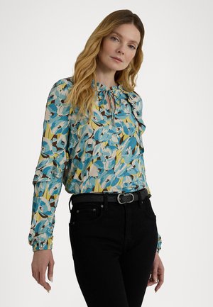 Lauren Ralph Lauren FLORAL RUFFLE TRIM JERSEY TIE NECK TOP - Long sleeved top - cream multi
