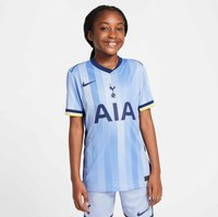 Helles blaues Tottenham Hotspur-Trikot mit vertikalen Streifen, navy Akzenten und "AIA"-Logo. Hergestellt aus atmungsaktivem Material, mit kurzen Ärmeln.