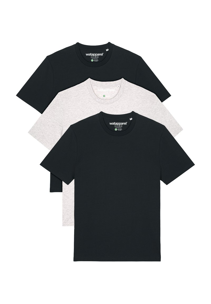 watapparel 3ER MULTIPACK - T-shirt basic - black cool heather grey