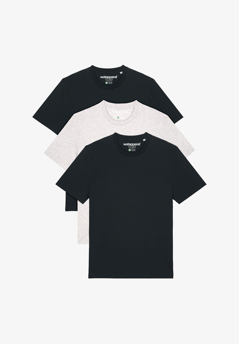 watapparel 3ER MULTIPACK - T-shirt basic - black cool heather grey