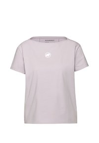 Lichtpaars T-shirt met korte mouwen gemaakt van katoen, voorzien van een ronde hals en een wit rond logo op de borst.