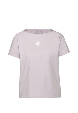 Light purple short-sleeve t-shirt made of cotton, featuring a round neckline and a white circular logo on the chest.