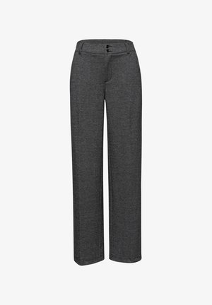 Graue Hose mit geradem Bein, ausgestattet mit einem Zwei-Knopf-Bund, glatter Textur und einfacher Verarbeitung für vielseitiges Tragen.