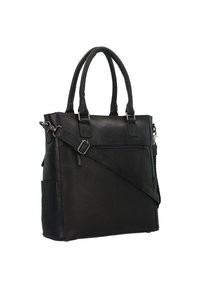 Borsa tote in pelle nera con doppi manici, tracolla regolabile, tasca frontale con zip e finitura testurizzata. Dotata di accessori in metallo argentato.