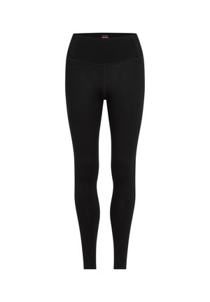 Black leggings with a high waistband, made from a stretchy material. Features a smooth texture and fitted design without patterns or accents.