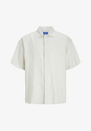 Rövid ujjú, világoszöld, gombos ing, textúrált anyagból, klasszikus gallérral és hat fehér gombbal az elején.