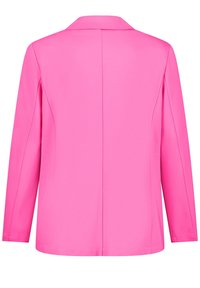 Jasnoróżowy żakiet z długim rękawem, z tylnym szwem centralnym i kołnierzykiem z wcięciem, pokazany z widoku z tyłu.