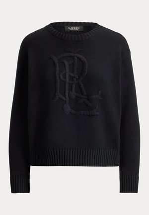 Lauren Ralph Lauren, EMBROIDERED-LOGO COMBED COTTON SWEATER - Neule - black