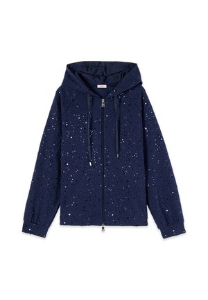 Oltre, FELPA CON ZIP, CAPPUCCIO E PAILLETTES - Sweatjacke - blu