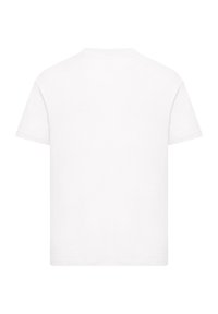 Weißes T-Shirt mit kurzen Ärmeln, runder Ausschnitt und glatter Textur, mit lockerem Schnitt und ohne sichtbare Marken oder Muster.