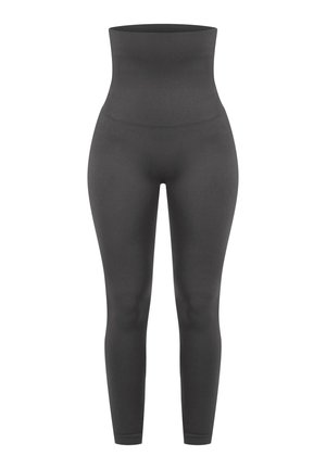 Hochtaillierte Leggings in schulter Schwarz. Hergestellt aus einem glatten, dehnbaren Material mit nahtlosem Design und taillierter Silhouette.