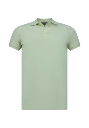 Lichtgroen poloshirt met korte mouwen, twee knopen en een klassieke kraag op een witte achtergrond.