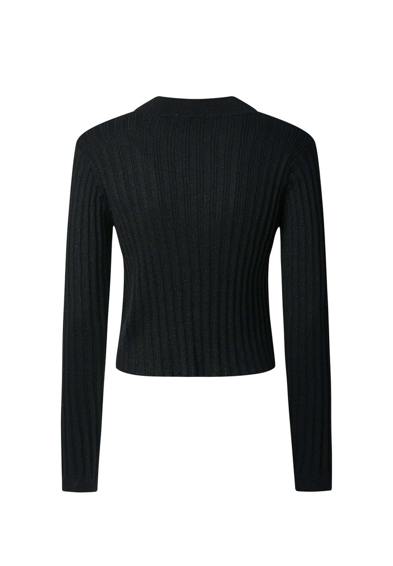 Maglione nero a coste con maniche lunghe e scollo a rotondo, caratterizzato da un design corto e una finitura testurizzata.