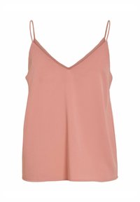 Haut caraco rose sans manches avec fines bretelles spaghetti et col en V, présenté sur fond blanc.