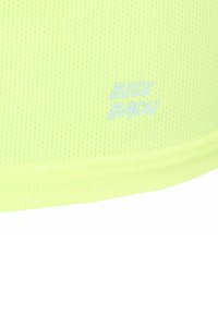 Tessuto a rete giallo-verde con piccole perforazioni e testo bianco che recita "BIDI BADU" in un carattere stilizzato sul lato inferiore destro.