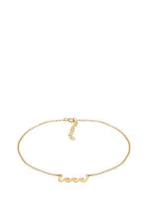 Bracciale in oro con un design ondulato al centro, con chiusura a molla e lunghezza regolabile per una vestibilità perfetta. Finitura liscia e lucida.
