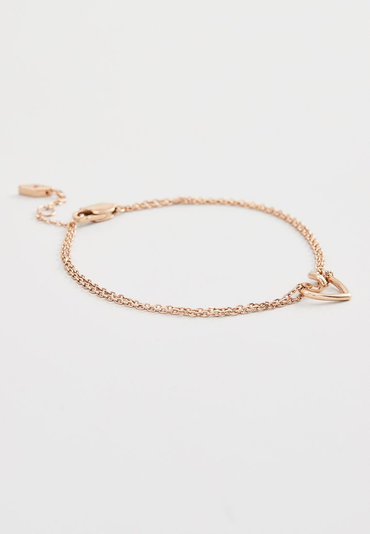 Roségold-Armband mit einer filigranen Kette und einem herzförmigen Akzent. Verfügt über ein strukturiertes Gliederdesign und einen sicheren Verschluss zum Befestigen.