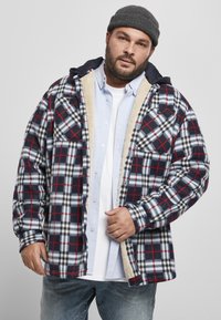 Urban Classics - HOODED POLAR FLEECE OVERSHIRT - Fleecejas - midnightnavy/red Miniatuurafbeelding 1