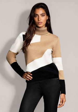 MADELEINE, MADELEINE PULLOVER ROLLKRAGEN-PULLOVER MIT JACQUARD - Strickpullover - beige black off-white