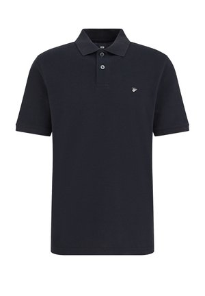 Donkerblauw poloshirt van katoen, met een klassieke kraag, een twee-knopensluiting, korte mouwen en een klein geborduurd logo op de borst.