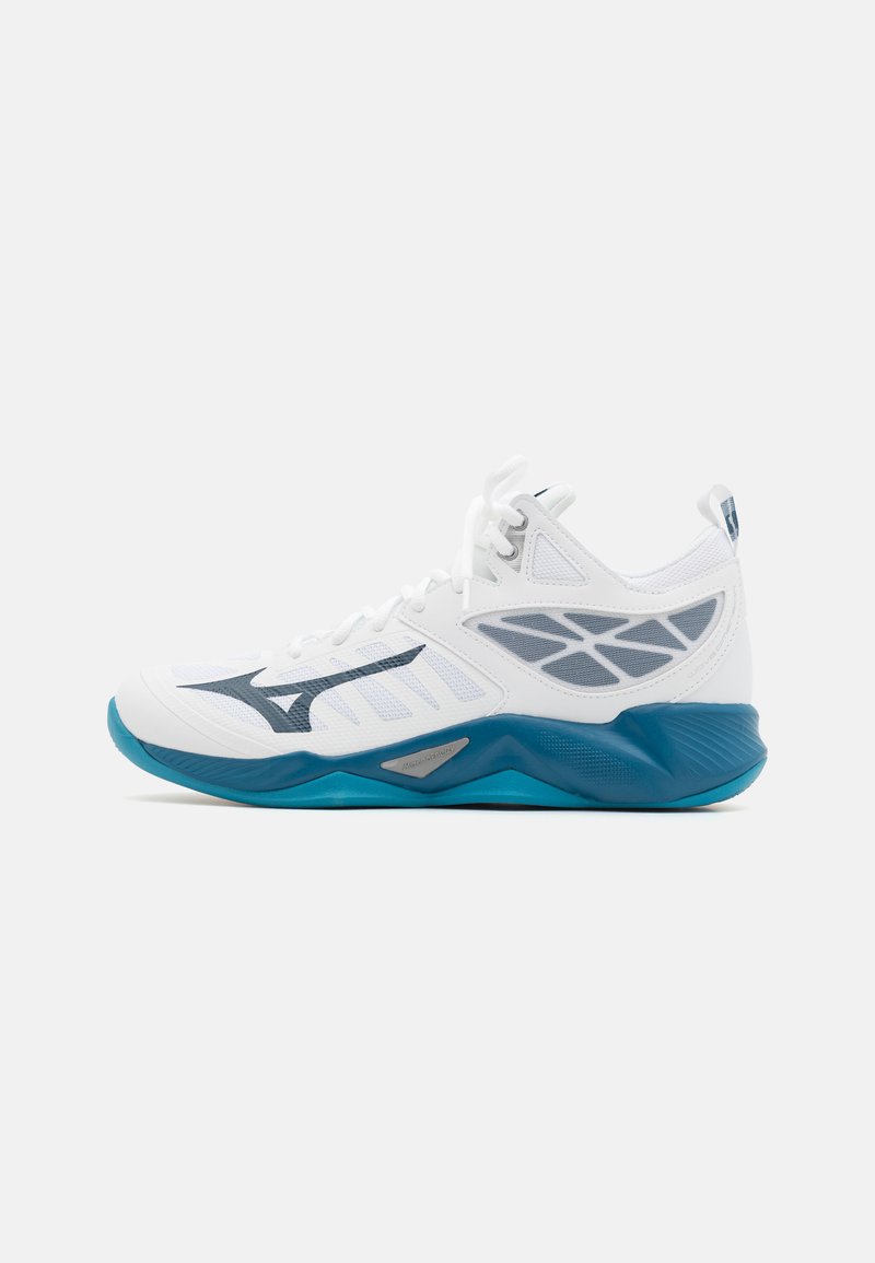 Mizuno WAVE DIMENSION MID - Volejbalové boty - white/moroccan blue/silver