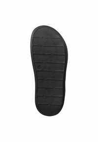 Semelle en caoutchouc noir avec surface texturée, présentant des rainures horizontales et verticales pour l'adhérence et la traction.