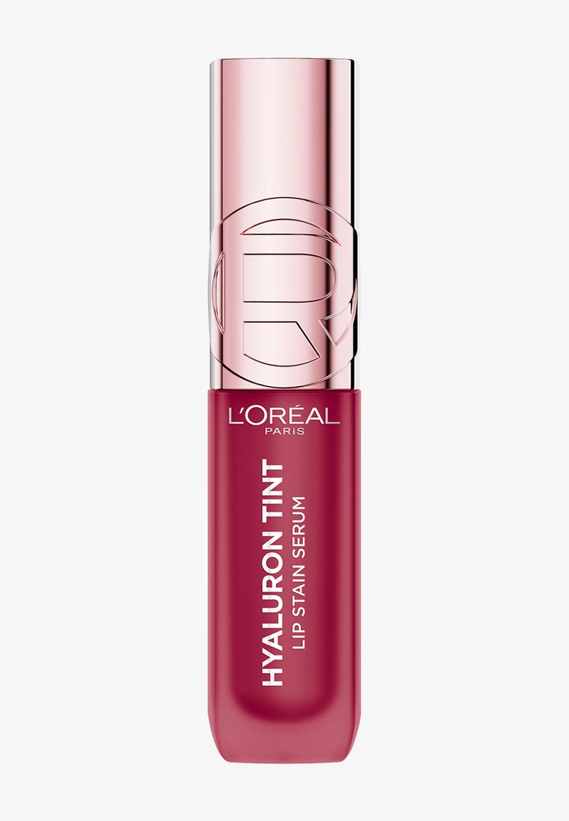 Siero tinta labbra Hyaluron Tint in un tubo rettangolare rosa lucido con accenti argento, testo bianco e tappo testurizzato.