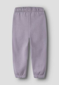 Spodnie dresowe w kolorze lawendowym z elastycznym paskiem w talii, ściągaczami przy kostkach i gładką fakturą, odpowiednie do noszenia na co dzień.