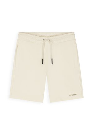Beige katoenen shorts met elastische tailleband, trekkoord, zijzakken en klein "Ballin'" logo op het linkerbeen.
