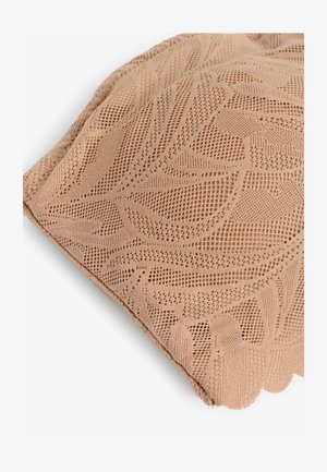 Naha värvi kangas, millel on tekstuurne, pitsilaadne muster, kus on keerulised lehe kujundid. Pehme, kerge ja veidi läbipaistev.