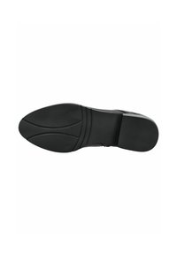 Suela de zapato negra, hecha de goma, con una textura suave, forma redondeada y dos líneas curvas para tracción. Tamaño 37 marcado en el lateral.