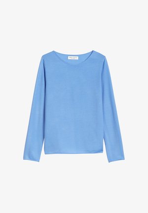 Lichtblauw langemouwen shirt gemaakt van een zachte stof met een ronde halslijn. Gladde textuur, casual pasvorm en geen zichtbare patronen of accenten.