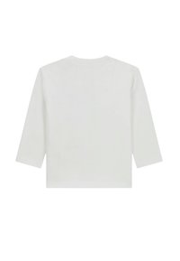 Vit långärmad T-shirt i bomull med rund hals och rak passform, som har en mjuk textur och inga synliga mönster eller tryck.