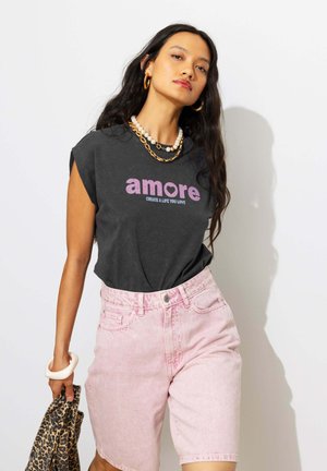 Promod, T-SHIRT À MESSAGE "AMORE" - T-shirt imprimé - imprimé gris