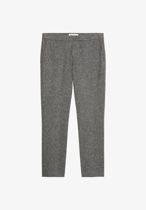 Graue Stretch-Hose mit glatter Textur, im figurbetonten Design, seitlichen Taschen und einem breiten Bund für zusätzlichen Komfort.