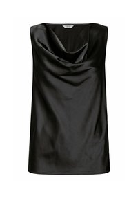 Top senza maniche nero con scollo a cowl drappeggiato, realizzato in morbido tessuto di satin, con orlo dritto e design minimalista.