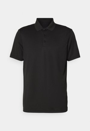 Mustan värvi polo-särk, mis on valmistatud siledast kangast. Omab klassikalist kraed, kolme nupuga sulgemist ning lühikesi varrukaid sirge servaga.