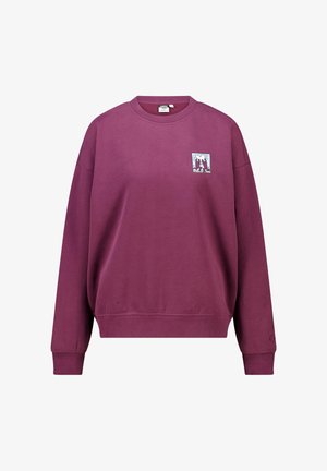 Bordeaux sweatshirt met een geribbelde ronde hals en boorden, met een kleine kleurrijke grafiek op de borst. Gemaakt van zachte stof met een ontspannen pasvorm.