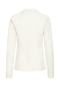 Vue de dos d'un blazer ajusté à manches longues de couleur blanc cassé avec un col et des détails de coutures au centre et sur les côtés.