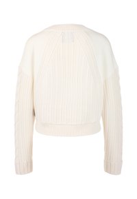 Cremfarbener, verkürzter Pullover mit gerippten und Zopfstrickmustern, weichem Griff, weiten Ärmeln und geripptem Saum.