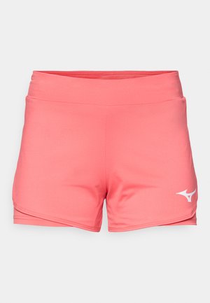 Șorturi atletice roz, fabricate dintr-un material neted și elastic. Prezintă un elastic lat la talie și un design cu margini arcuite. Logo alb în colțul din dreapta jos.