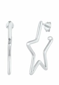 Orecchini a forma di stella in argento con un design sottile e liscio. Presentano un fermo a perno e sono realizzati in metallo lucido per una finitura elegante.