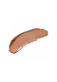 Texture cosmetica liscia di un beige medio con una finitura lucida e una leggera texture a linee, visibile su uno sfondo bianco.