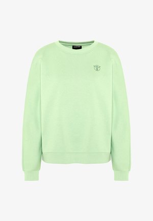 Crewneck-Sweatshirt in Minzgrün aus weichem Stoff. Verfügt über gerippte Bündchen und Saum sowie ein dezentes Logo auf der Brust.