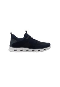 Scarpa sportiva navy con tomaia in tessuto testurizzato, design con lacci e collo imbottito. Presenta una suola bianca spessa con unità d'aria.