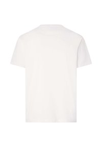 Weißes kurzärmliges T-Shirt, von hinten auf weißem Hintergrund präsentiert.