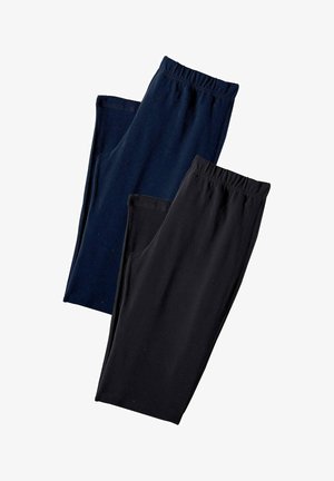Deux paires de leggings à taille élastique : une marine foncé et une noire unie, toutes deux en tissu doux avec une texture lisse.