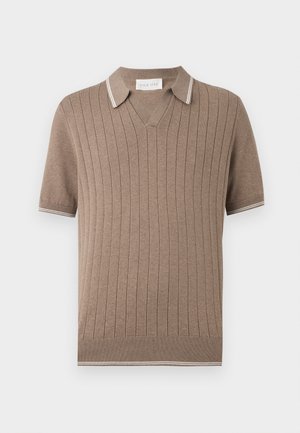 Pier One, WIDE RIB CONTRAST SHORT SLEEVES POLO SHIRT - Poloshirt - taupe melange