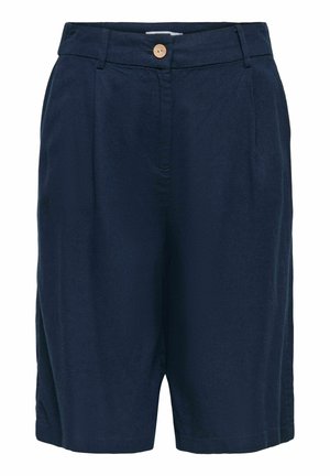 Navy plave kratke hlače do koljena s petljama za remen, zatvaračem na prednjoj strani i krojem po mjeri.